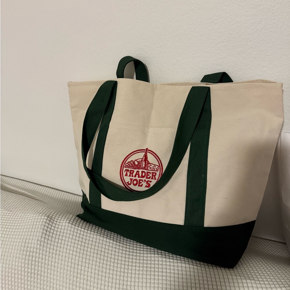 Trader Joe's Cream and Green Tote Bag